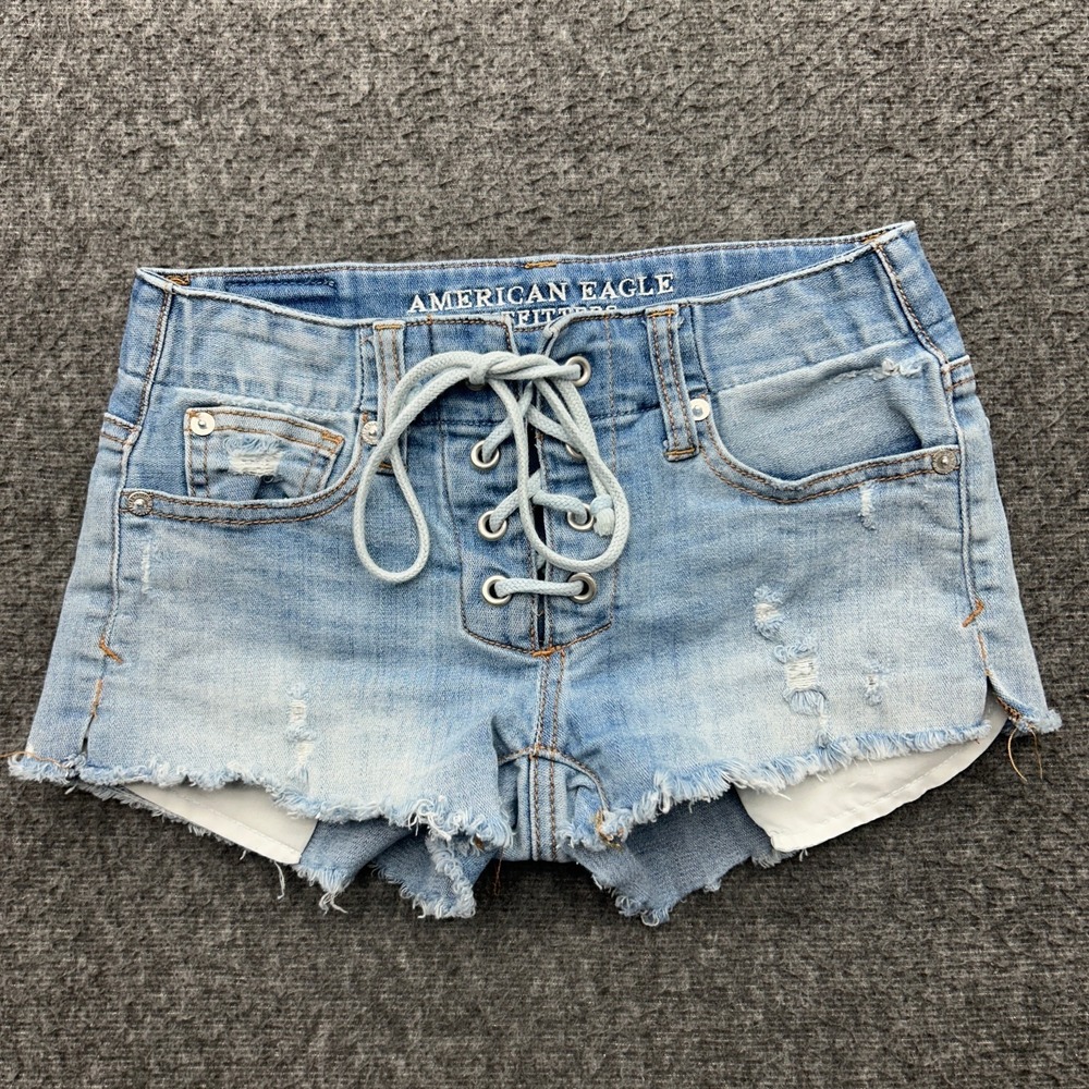 American Eagle Stretch Denim Jean Shorts Size 00 Distressed 2000s Vintage y2k